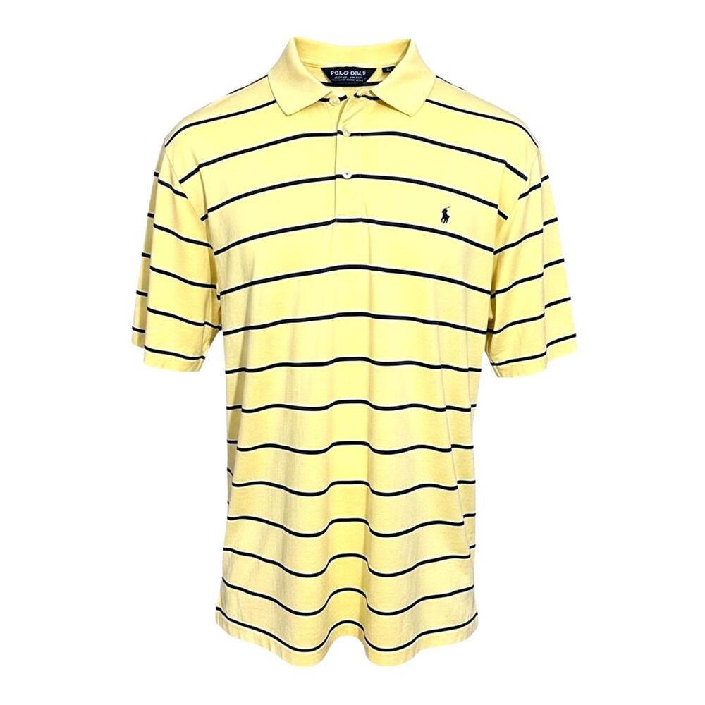 POLO GOLF® Mens (L)Yellow/Blue Striped Polo/Golf Shirt S/S - 100% Pima Cotton